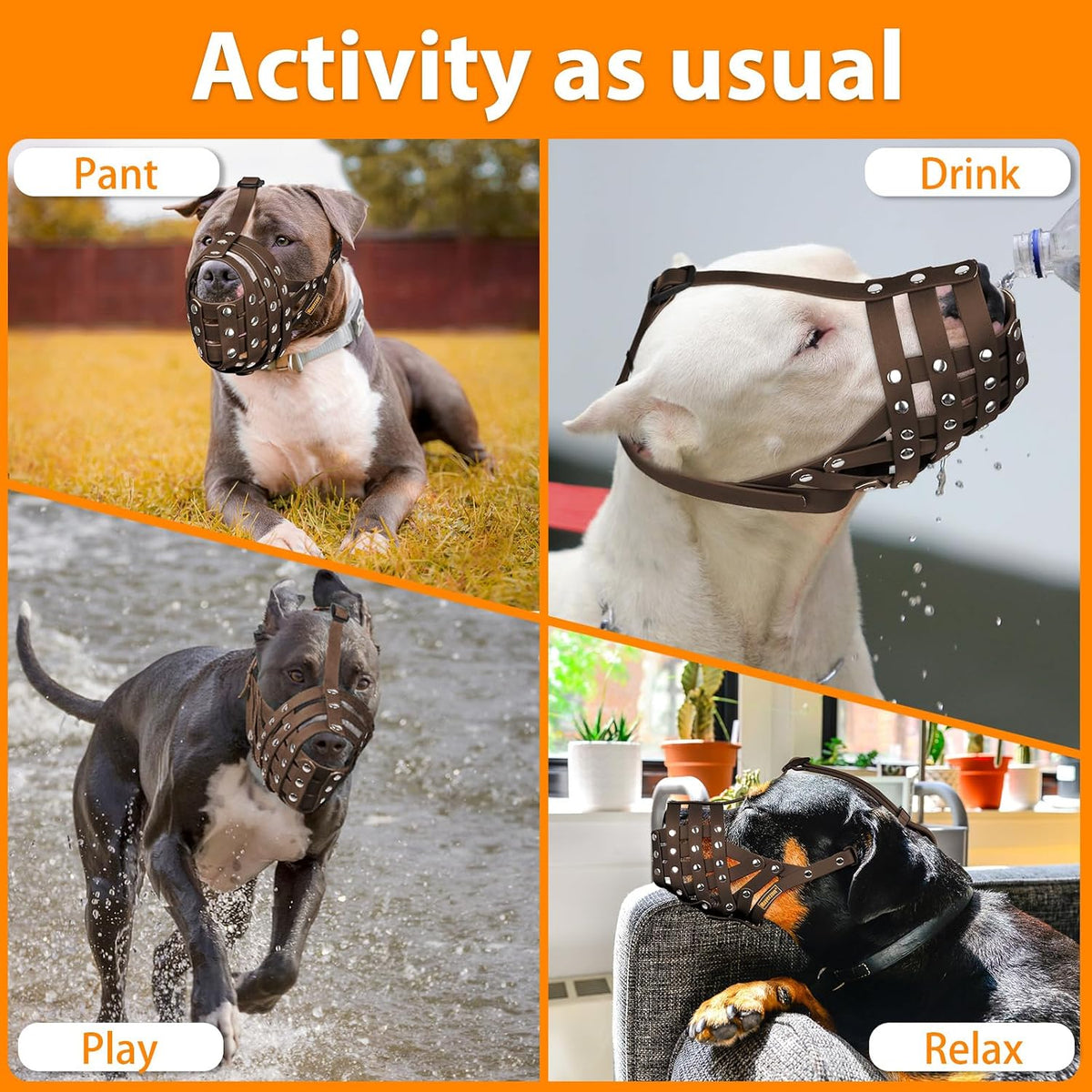 Mayerzon Pitbull Dog Muzzle Large Brown PVC Basket Muzzle Adjustable Anti-Bite