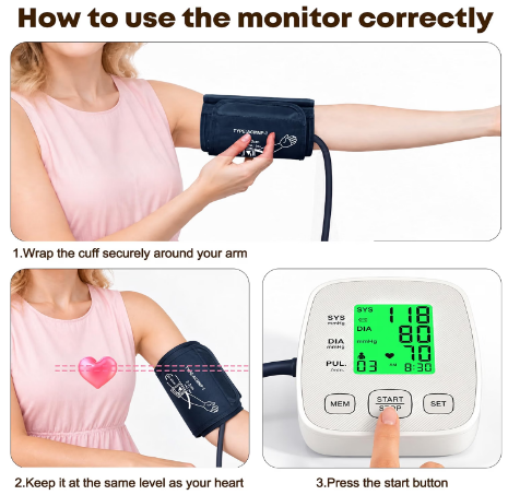 KIKEANG Blood Pressure Monitor 2 Cuffs Pediatric 6-9" Adult 9-16.5" 2 User
