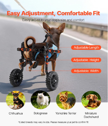 VEVOR Dog Wheelchair for Back Legs – X-Small – Adjustable 2-Wheel Pet Mobility Cart – Up to 22 lbs