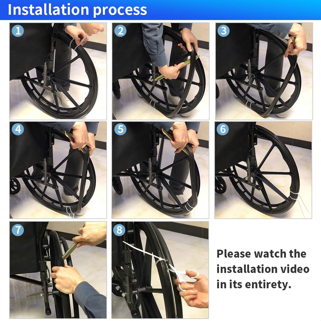 24" x 1" Flat Free Wheelchair Replacement Tires Pair Solid Polyurethane + Tools