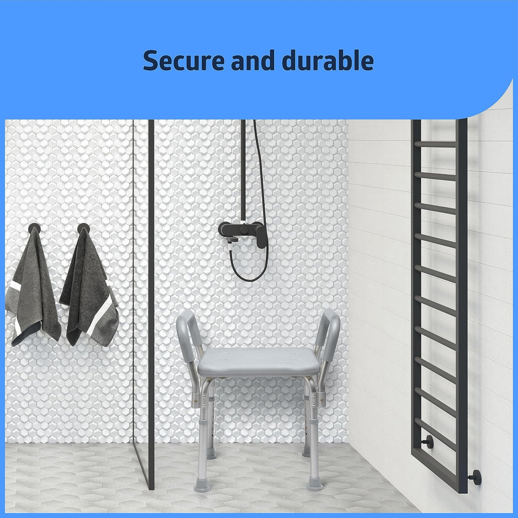 Medline Backless Shower Chair with Arms, Adjustable Height, 350 lb Capacity, Gray