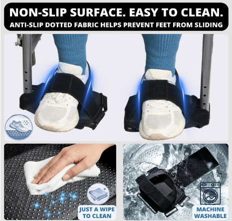 Caredgitz Wheelchair Footrest Straps Non-Slip Foot Pedal Cushion Pads Black