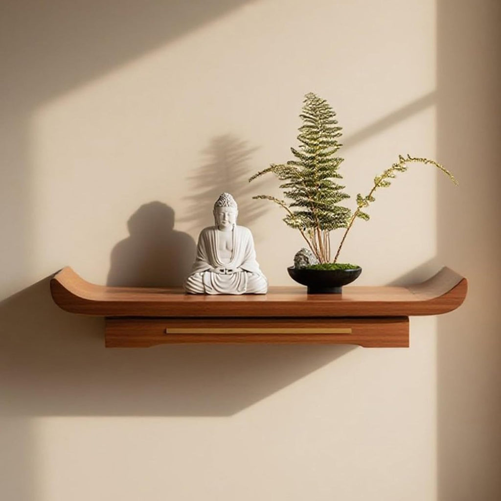ZICHOUYING Wall-Mounted Buddhist Altar Shelf Buddha Statue Stand Camphor Wood