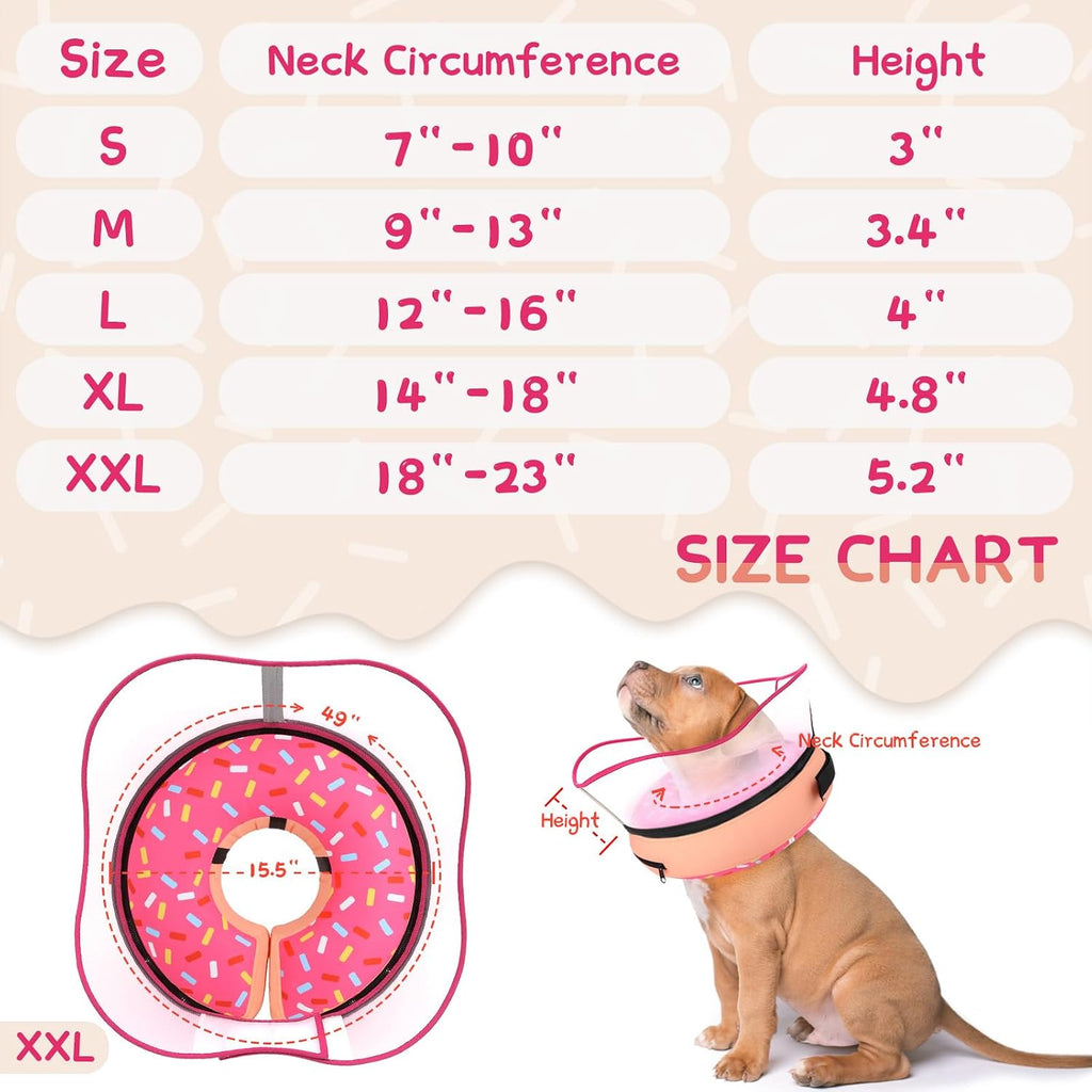 Supet Inflatable Dog Cone Pink Recovery Collar Small Medium Large XL XXL