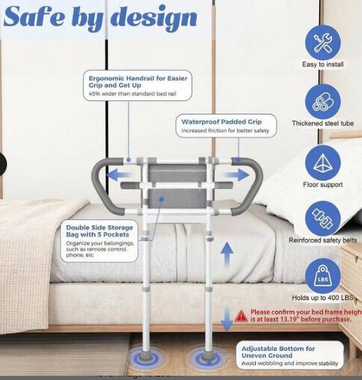 FullWoyi Adjustable Bed Assist Rail for Elderly Safety 400 lbs w/ Storage Bag