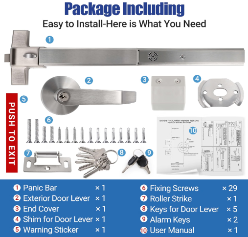 Hawaminent 304 Stainless Steel Panic Bar Exit Device 26-41" Door w/ Lever
