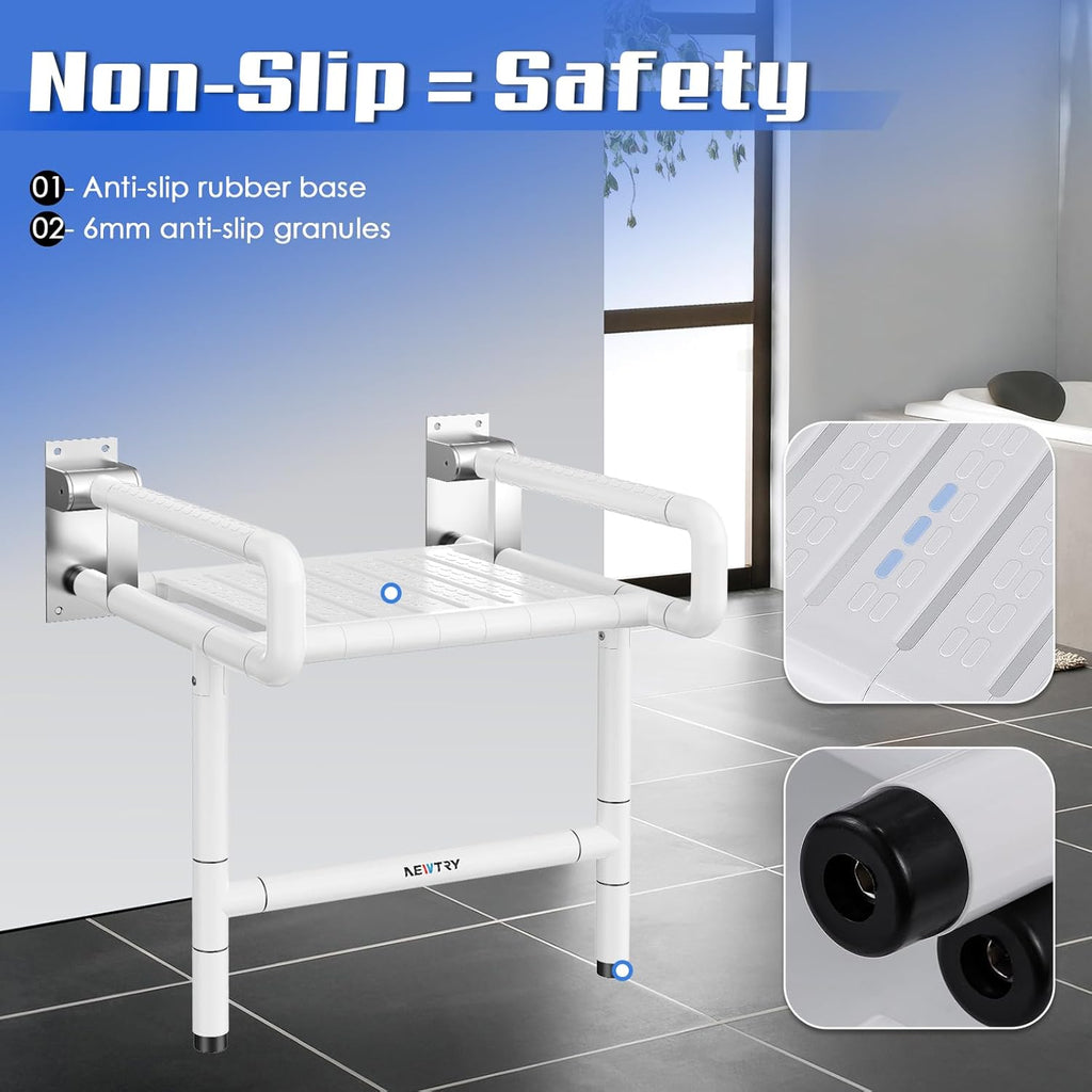 NEWTRY 21" Foldable Wall Mounted Shower Seat Chair 660 lbs White Heavy Duty