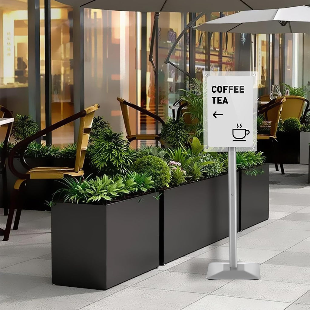 DISPLAYSWORKER Adjustable Pedestal Sign Holder Floor Stand 8.5 x 11 Acrylic Silver