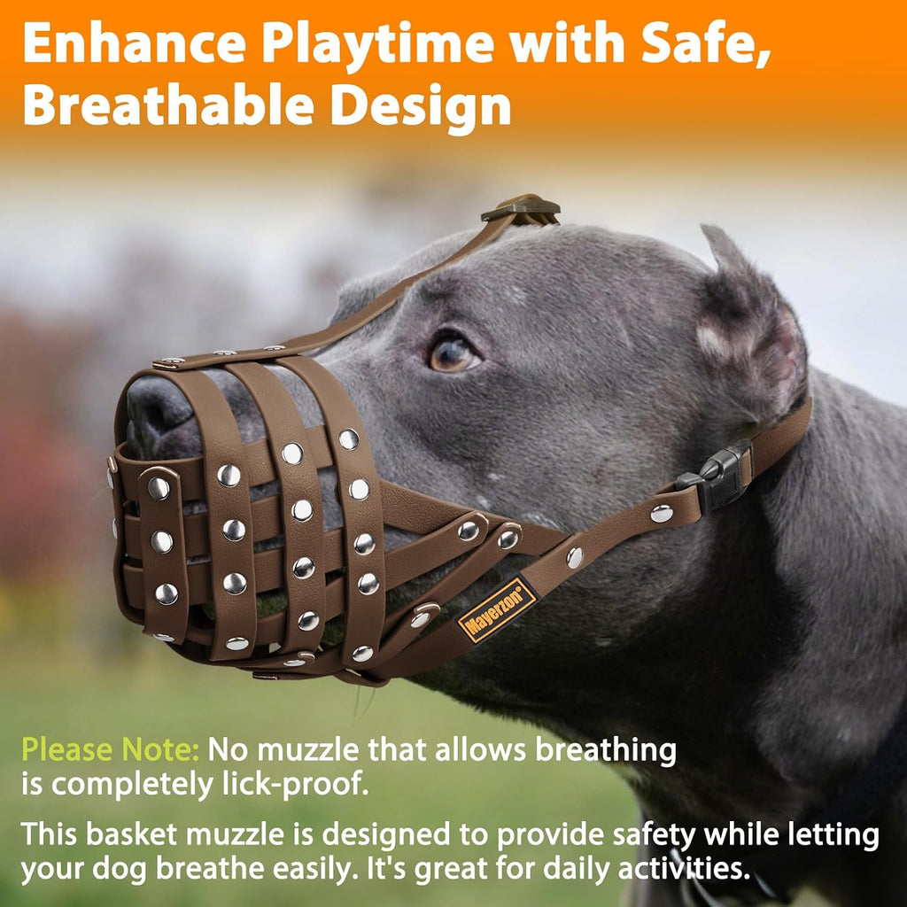 Mayerzon Pitbull Dog Muzzle Large Brown PVC Basket Muzzle Adjustable Anti-Bite