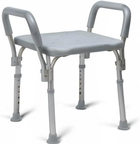 Medline Backless Shower Chair with Arms, Adjustable Height, 350 lb Capacity, Gray