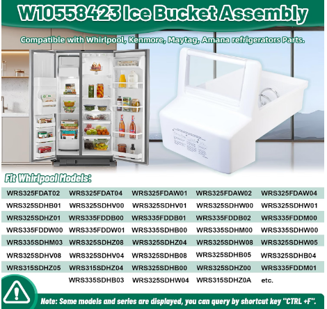 ALVAR WPW10558423 Ice Bucket Assembly for Whirlpool Kenmore Maytag Amana