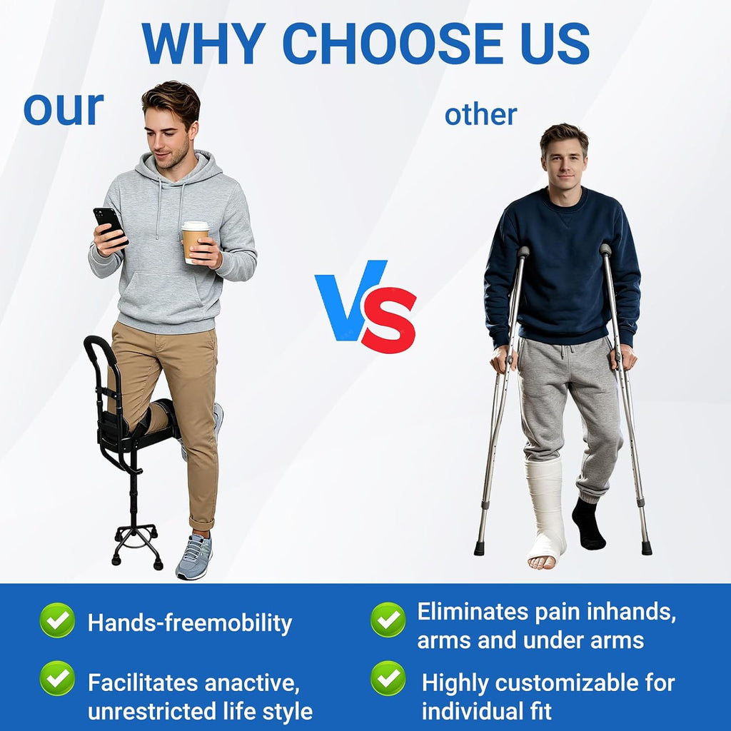 BYIECLD Hands Free Knee Crutch Adjustable Mobility Support Left & Right Leg 275 lb