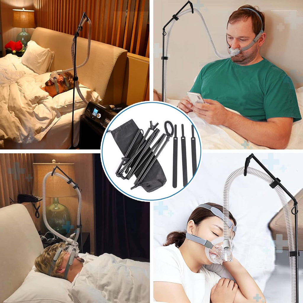 LONYEON Foldable CPAP Hose Holder Bedside Stand Hanger with Travel Bag Black