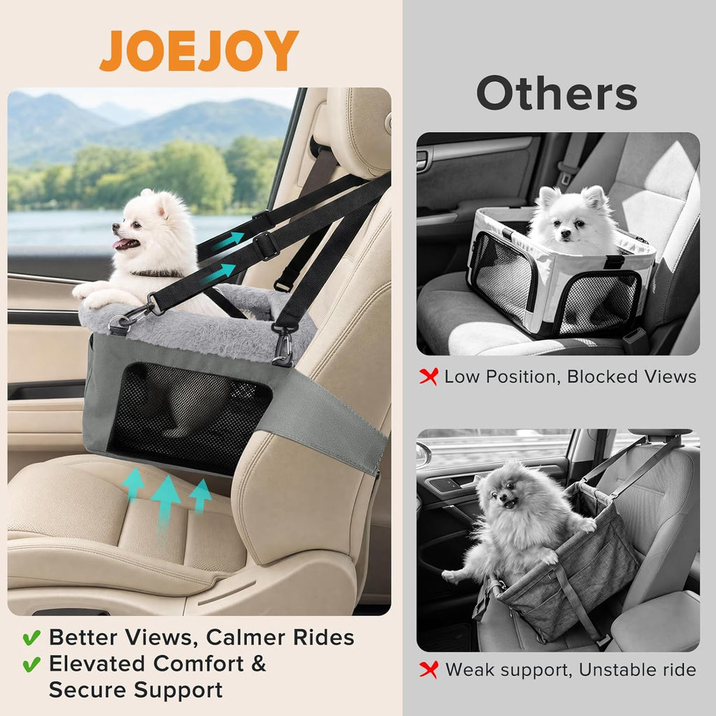 JOEJOY Dog Car Booster Seat Small Dogs up to 20 lbs Pet Travel Carrier Grey