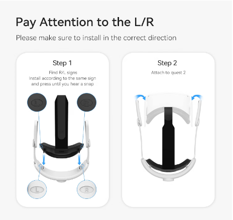 KIWI design K2 Comfort Head Strap for Meta/Oculus Quest 2 – Blue/White – Adjustable VR Accessory