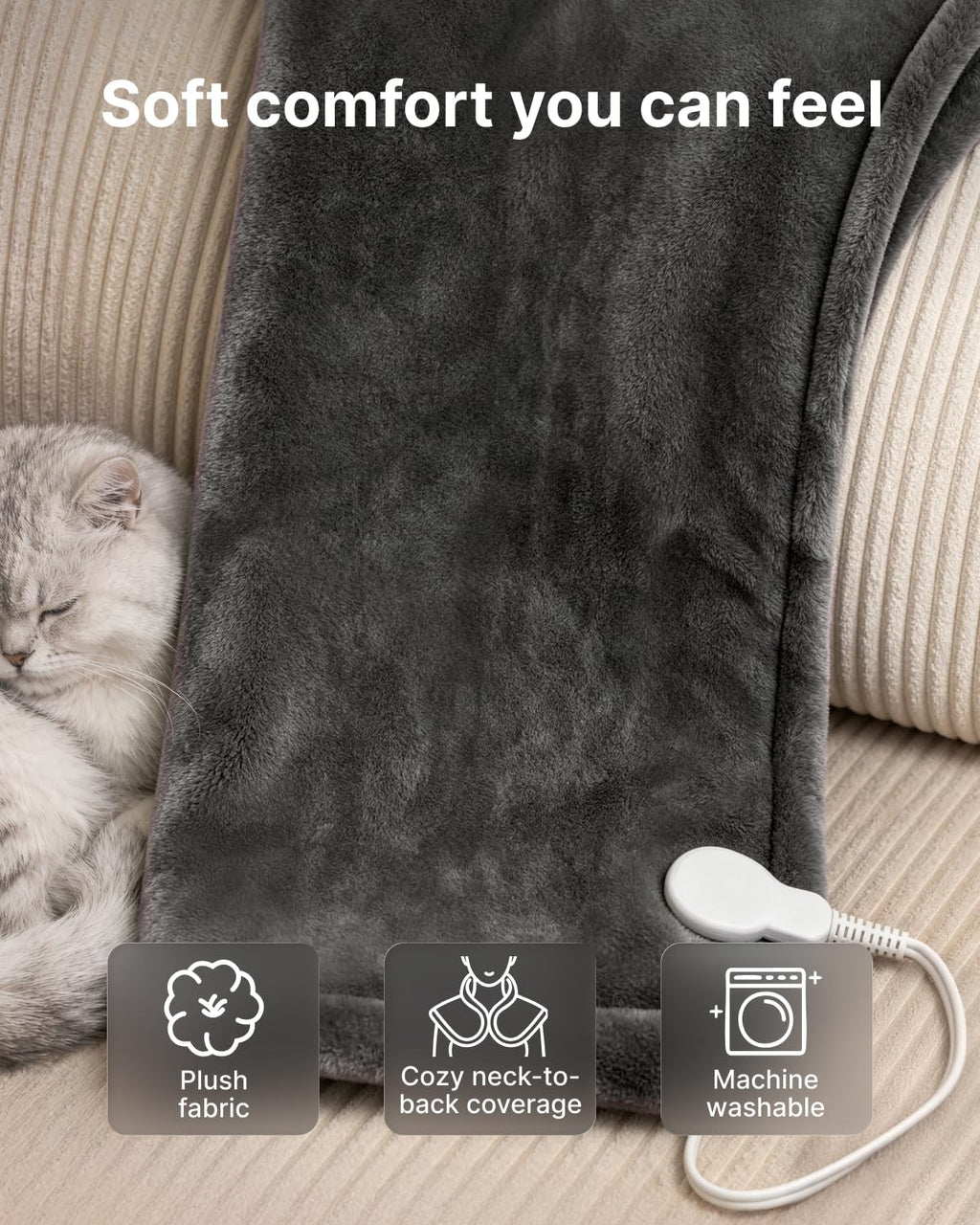 RENPHO Weighted Electric Heating Pad for Neck Shoulders & Back 24"x33" Gray