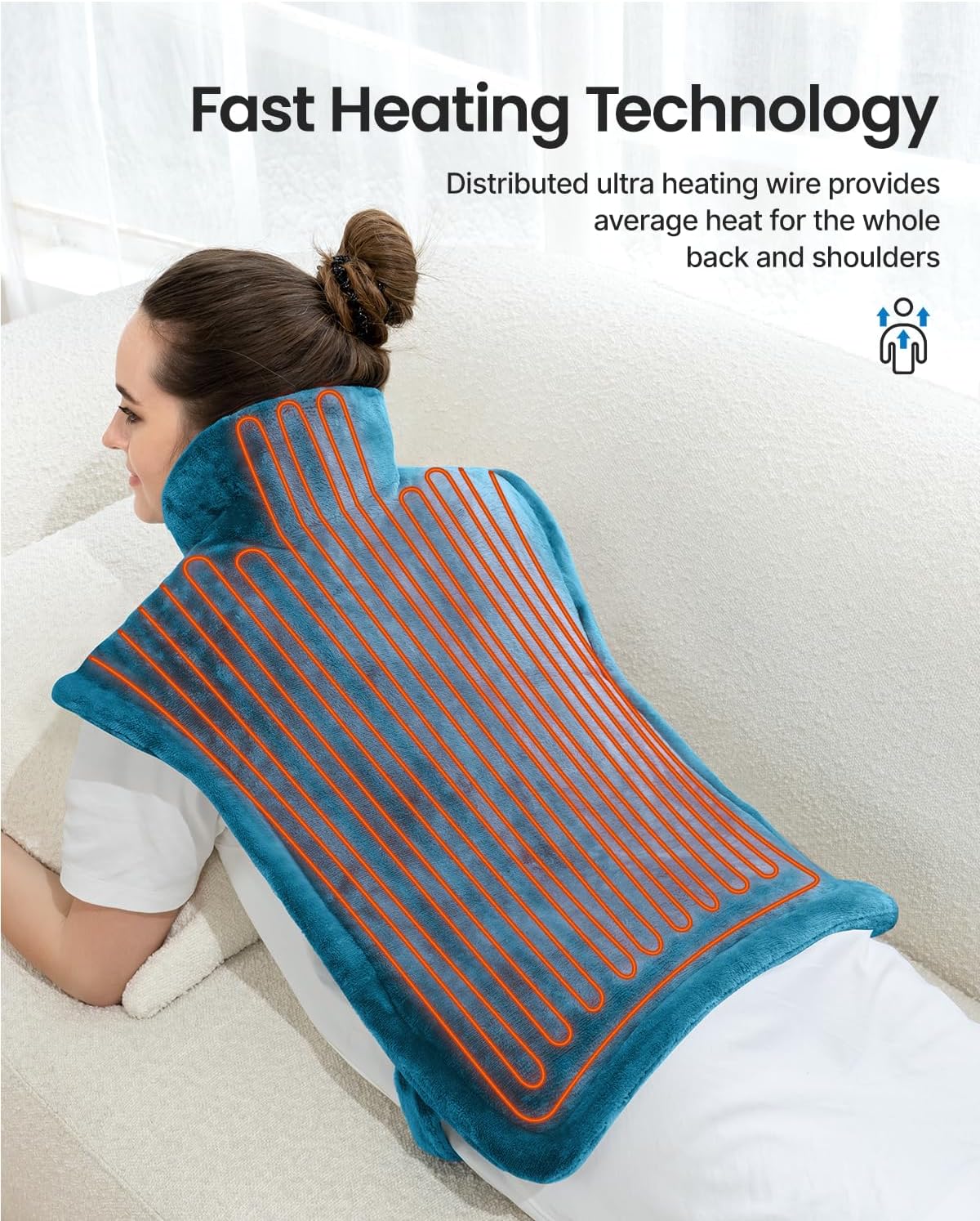 RENPHO Weighted Electric Heating Pad for Neck Shoulders & Back 24"x33" Blue