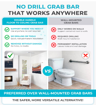 Stander Floor to Ceiling Grab Bar Double Handle Transfer Pole No Drill White