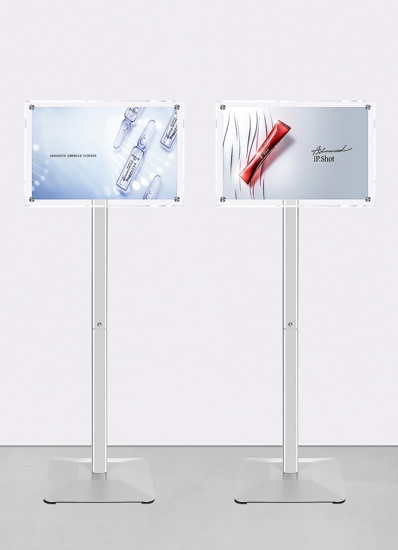 DISPLAYSWORKER Adjustable Pedestal Sign Holder Floor Stand 8.5 x 11 Acrylic Silver