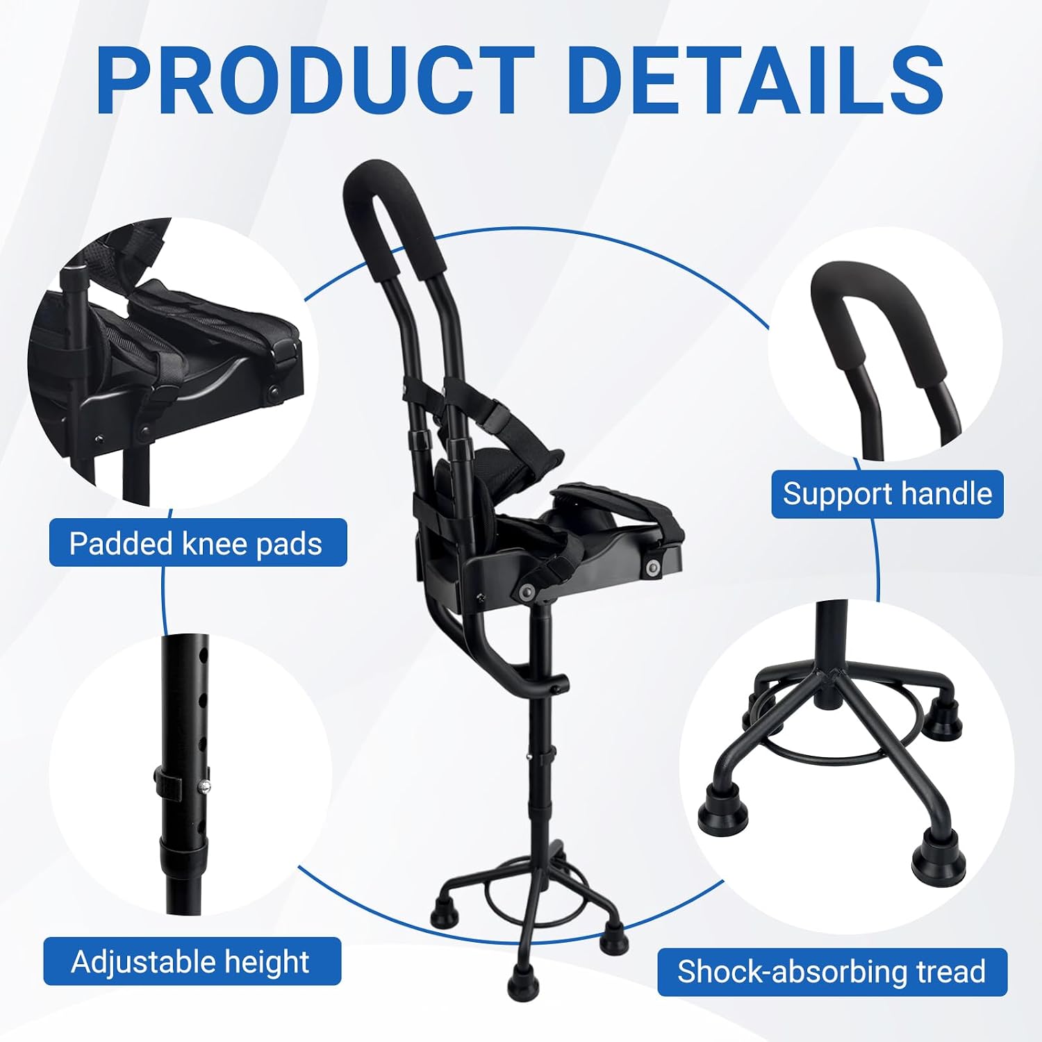 BYIECLD Hands Free Knee Crutch Adjustable Mobility Support Left & Right Leg 275 lb