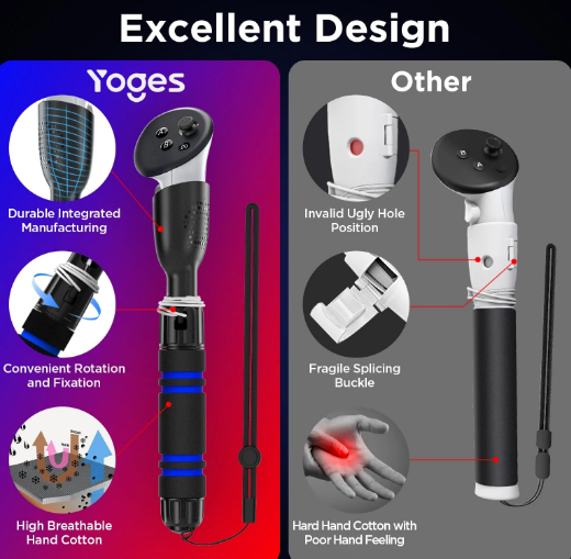 YOGES VR Controller Grip Extension Handles for Meta Quest 3/2/Pro Rift S – Pair