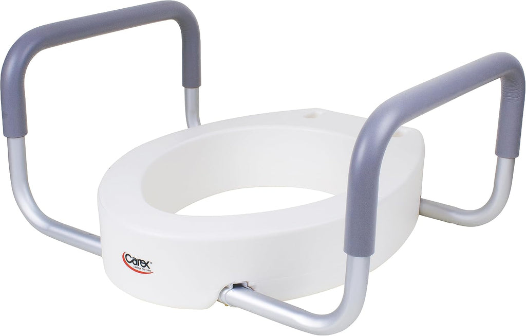 Carex 3.5" Raised Toilet Seat Riser w/ Padded Arms for Round Toilets White
