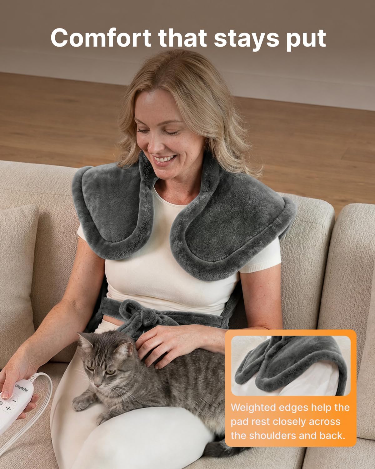 RENPHO Weighted Electric Heating Pad for Neck Shoulders & Back 24"x33" Gray