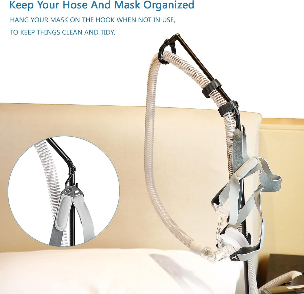 LONYEON Foldable CPAP Hose Holder Bedside Stand Hanger with Travel Bag Black