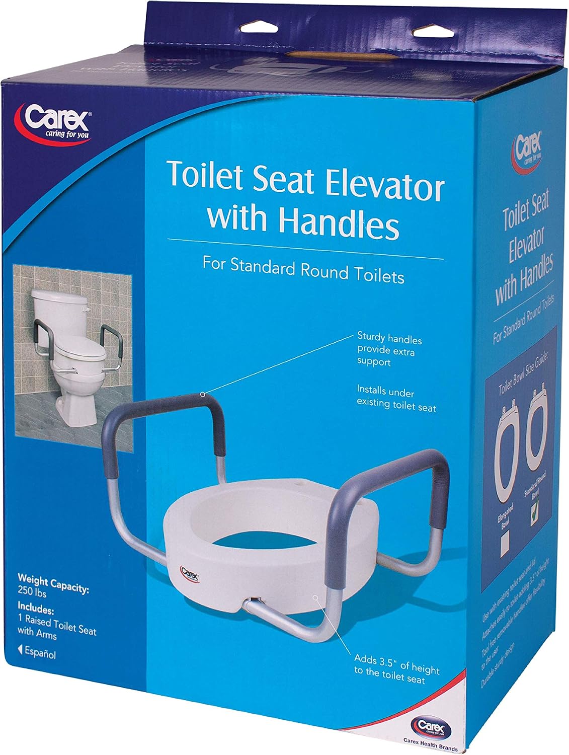 Carex 3.5" Raised Toilet Seat Riser w/ Padded Arms for Round Toilets White