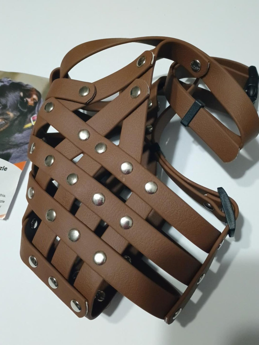 Mayerzon Pitbull Dog Muzzle Large Brown PVC Basket Muzzle Adjustable Anti-Bite