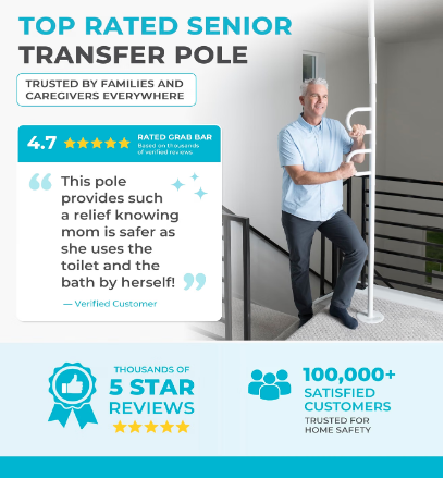 Stander Floor to Ceiling Grab Bar Double Handle Transfer Pole No Drill White