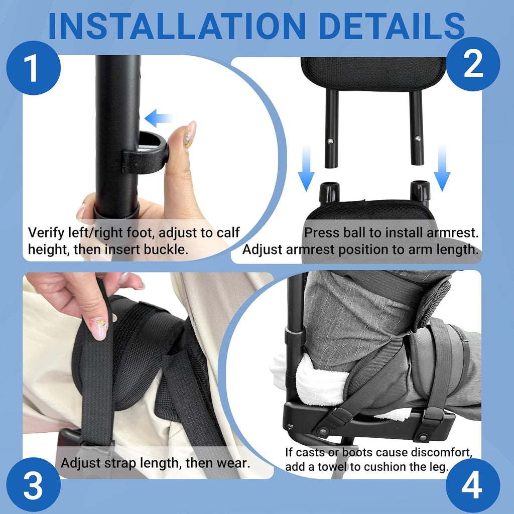 BYIECLD Hands Free Knee Crutch Adjustable Mobility Support Left & Right Leg 275 lb