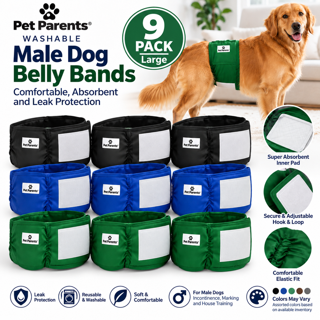 Pet Parents Washable Male Dog Belly Bands Large Reusable 9 Pack Assorted