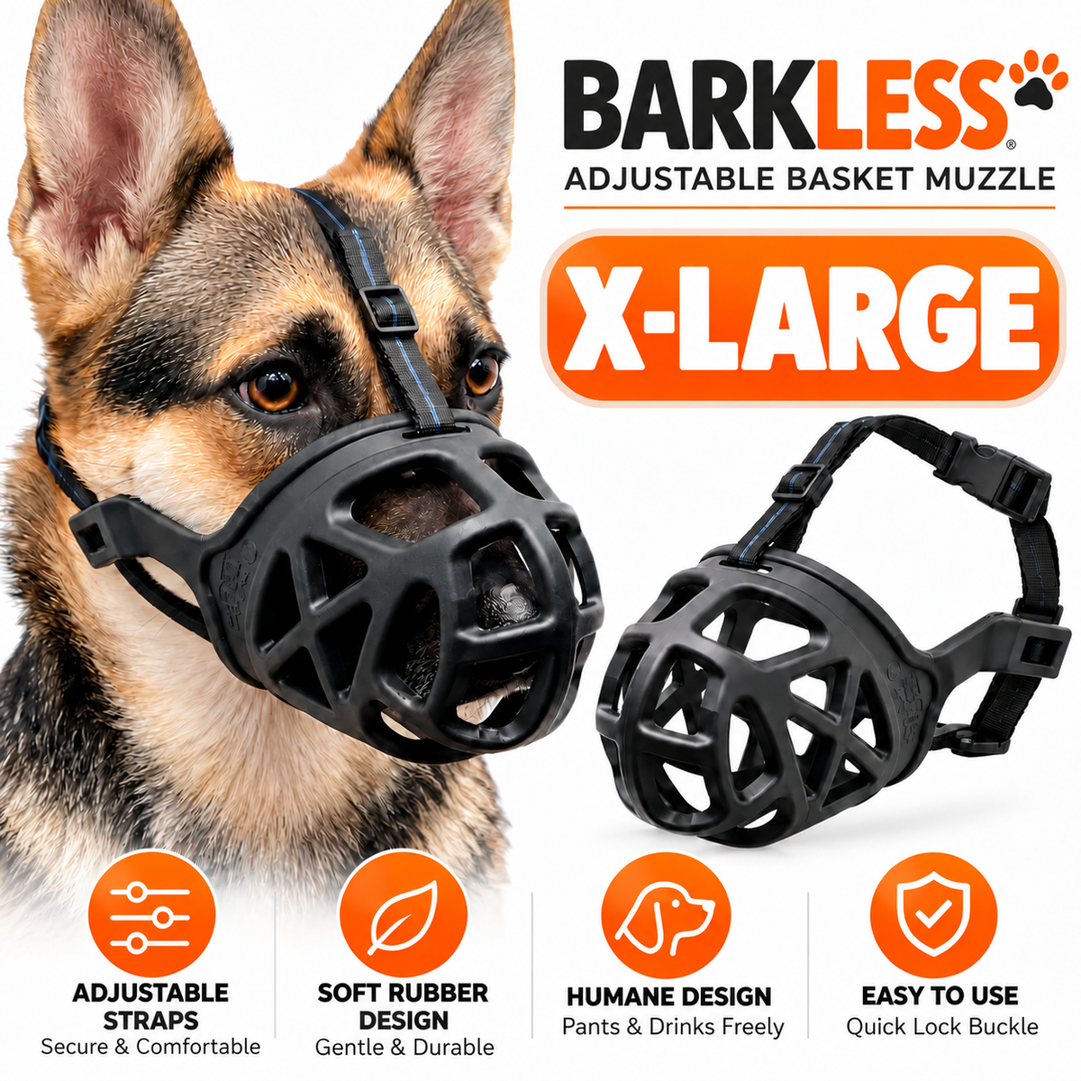 BARKLESS Dog Basket Muzzle Adjustable Breathable Anti Bite Training Grooming S-XL