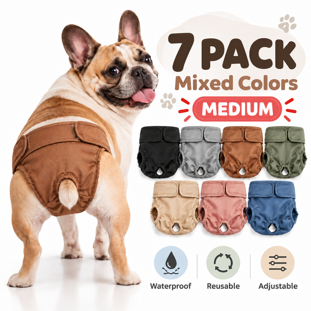 French Bulldog Female Dog Diapers 7 Pack Washable Mixed Colors Select Size