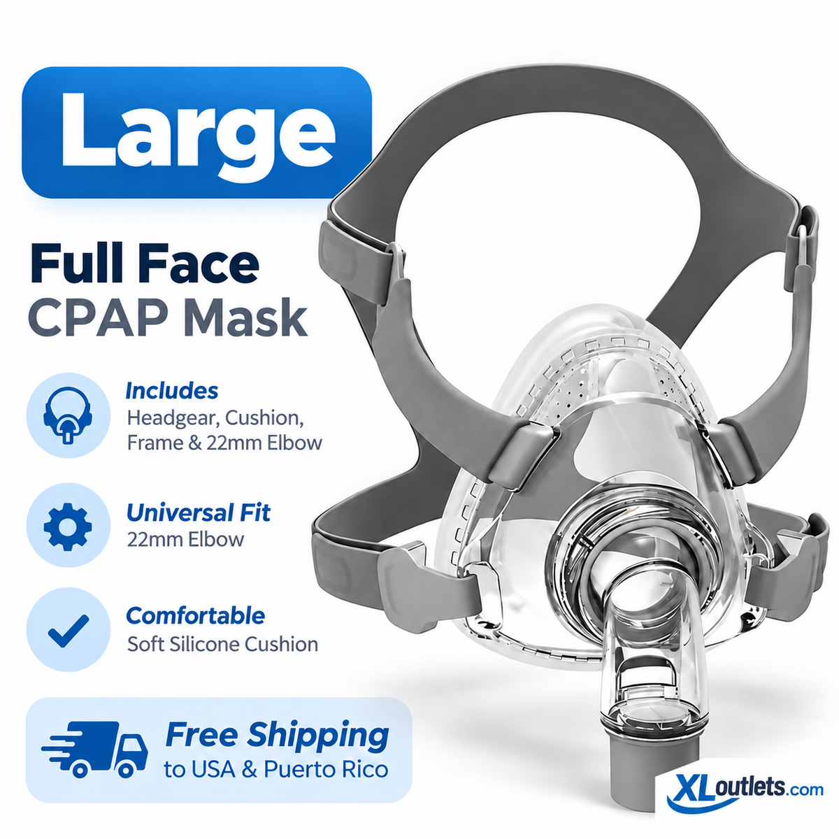 Full Face CPAP Mask Replacement Kit Large (L) – Headgear, Cushion, Frame & Elbow