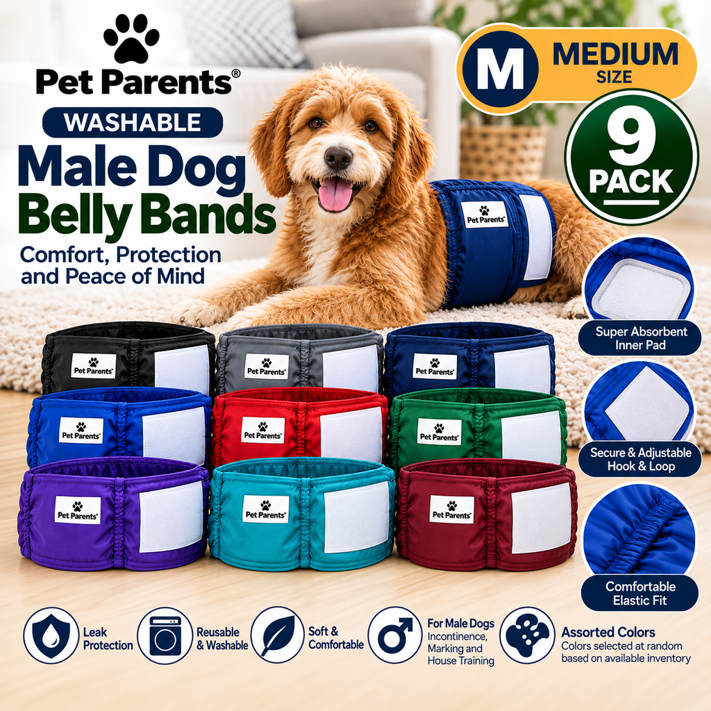 Pet Parents Washable Male Dog Belly Bands Medium Reusable 9 Pack Assorted