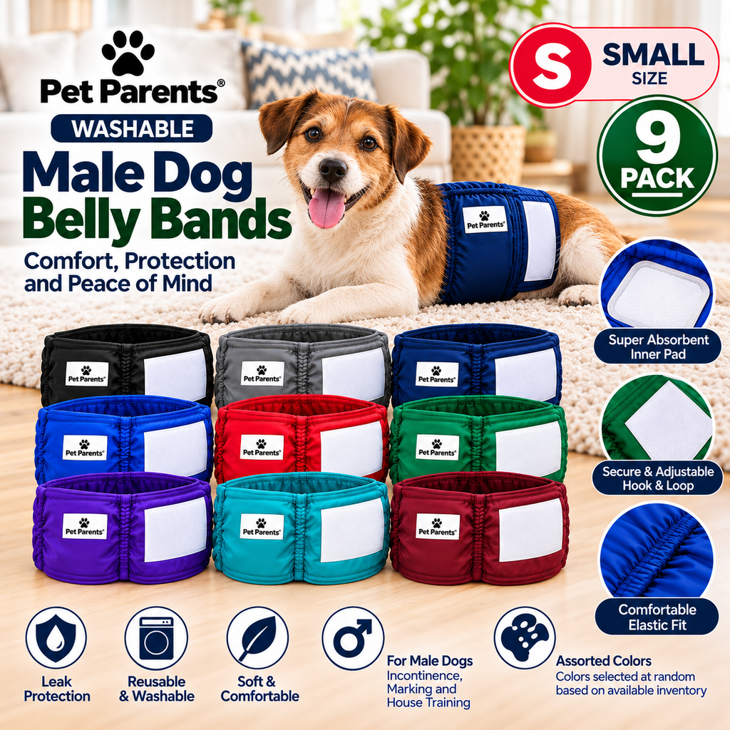 Pet Parents Washable Male Dog Belly Bands Small Reusable 9 Pack Assorted
