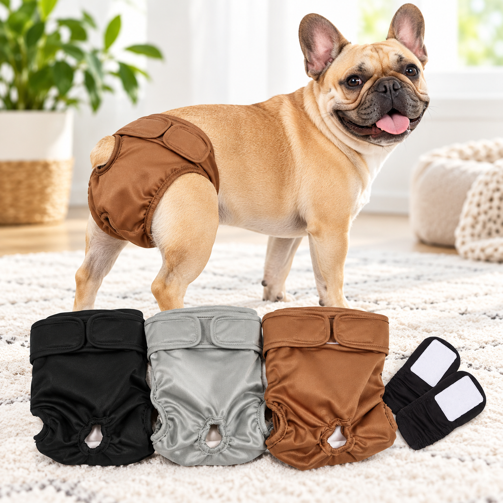 French Bulldog Female Dog Diapers 7 Pack Washable Mixed Colors Select Size
