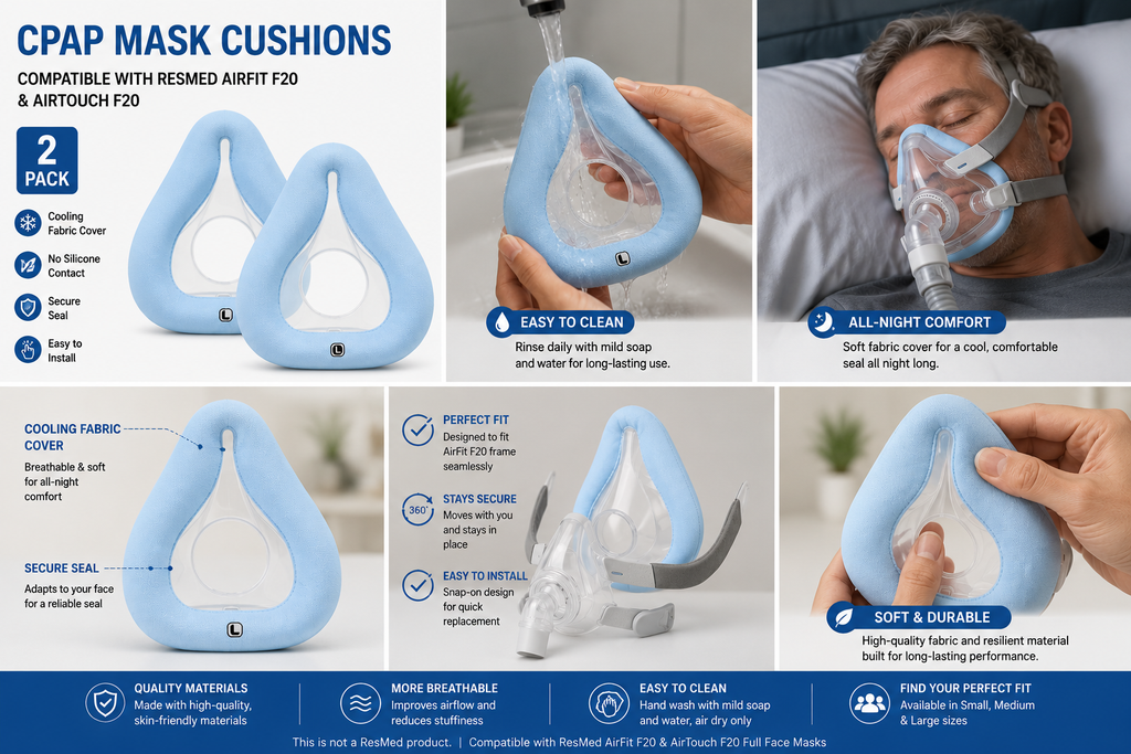 CPAP Cushion Compatible with AirFit F20 & AirTouch F20 Large 2-Pack Blue