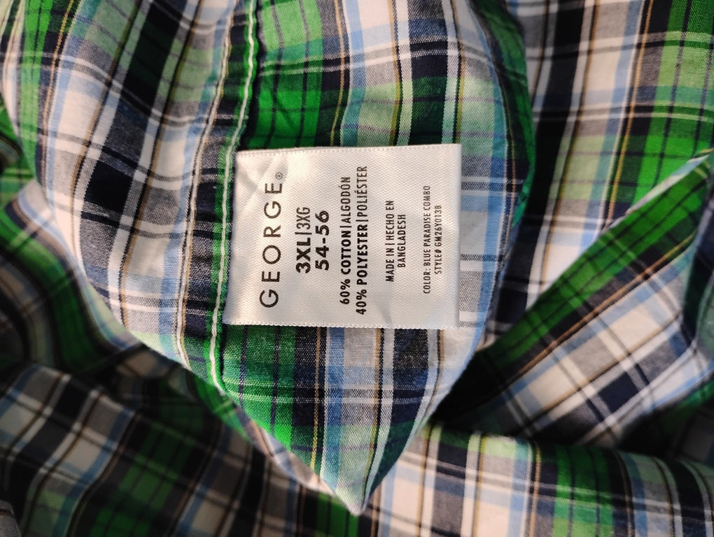 Camisa de manga corta de botones | Marca George 3XL| 3XG 54-65