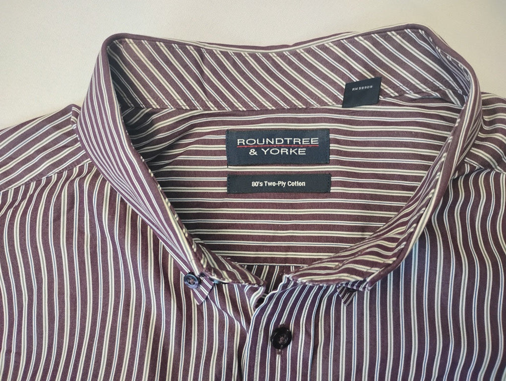 Camisa manga larga con bolsillo Marca ROUNDTREE & YORK | Size 2X | 100% Cotton