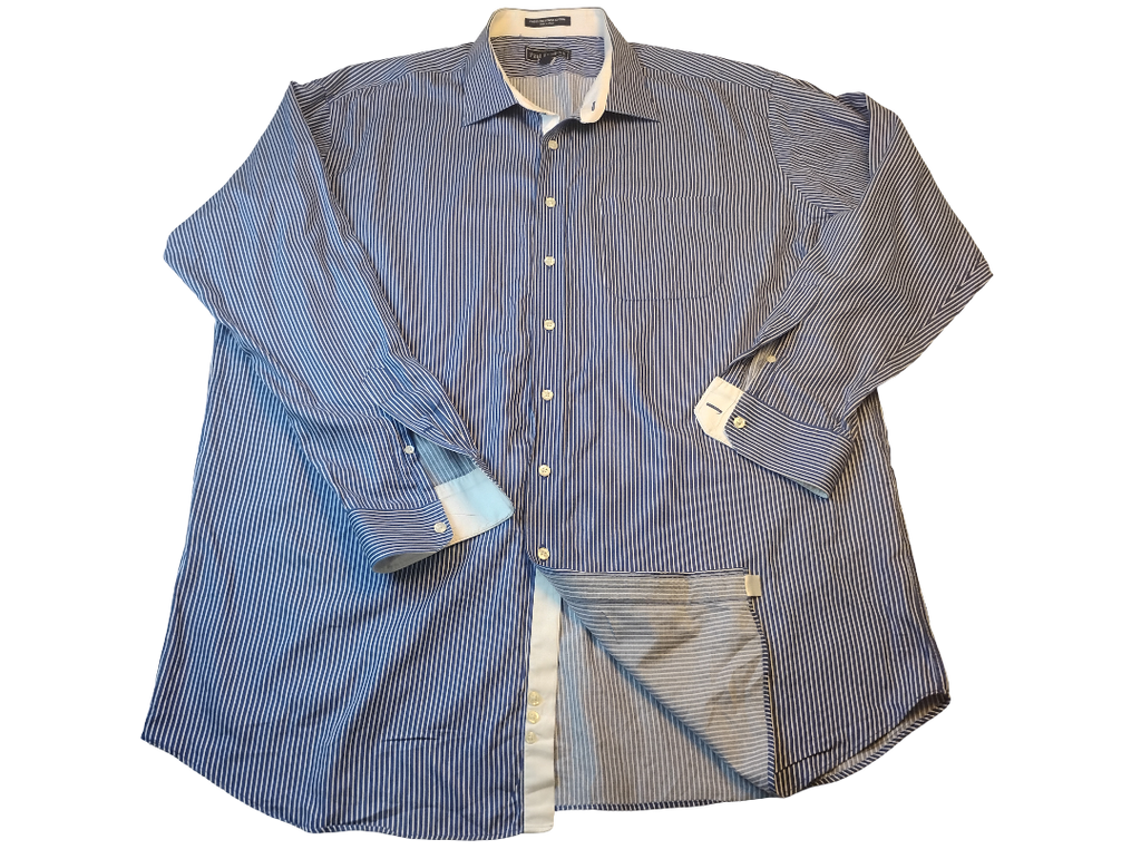 Camisa manga larga  con bolsillo y de líneas Marca Paul Fredrick 100% Cotton Size 20-37