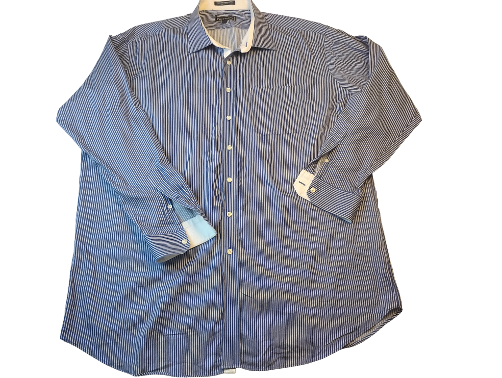 Camisa manga larga  con bolsillo y de líneas Marca Paul Fredrick 100% Cotton Size 20-37