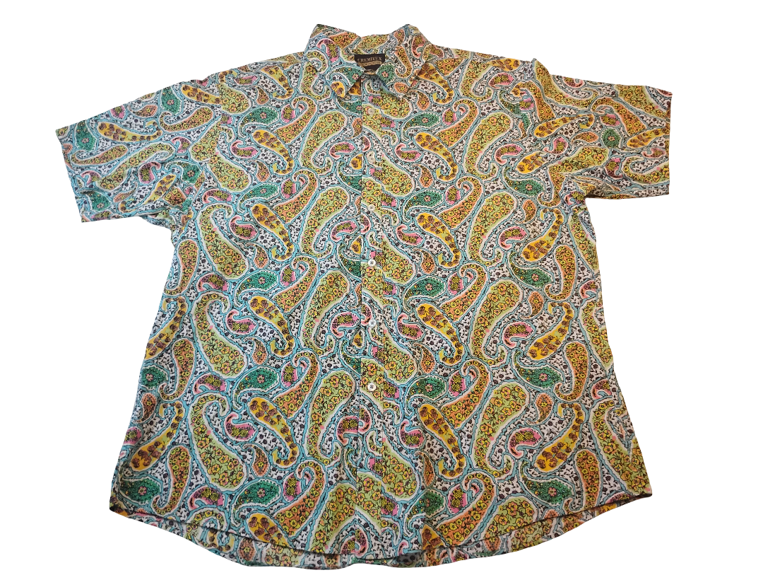 Camisa manga corta de botones tipo Hawaiana Premium Denim Marca CREMIEUX Size 2XL