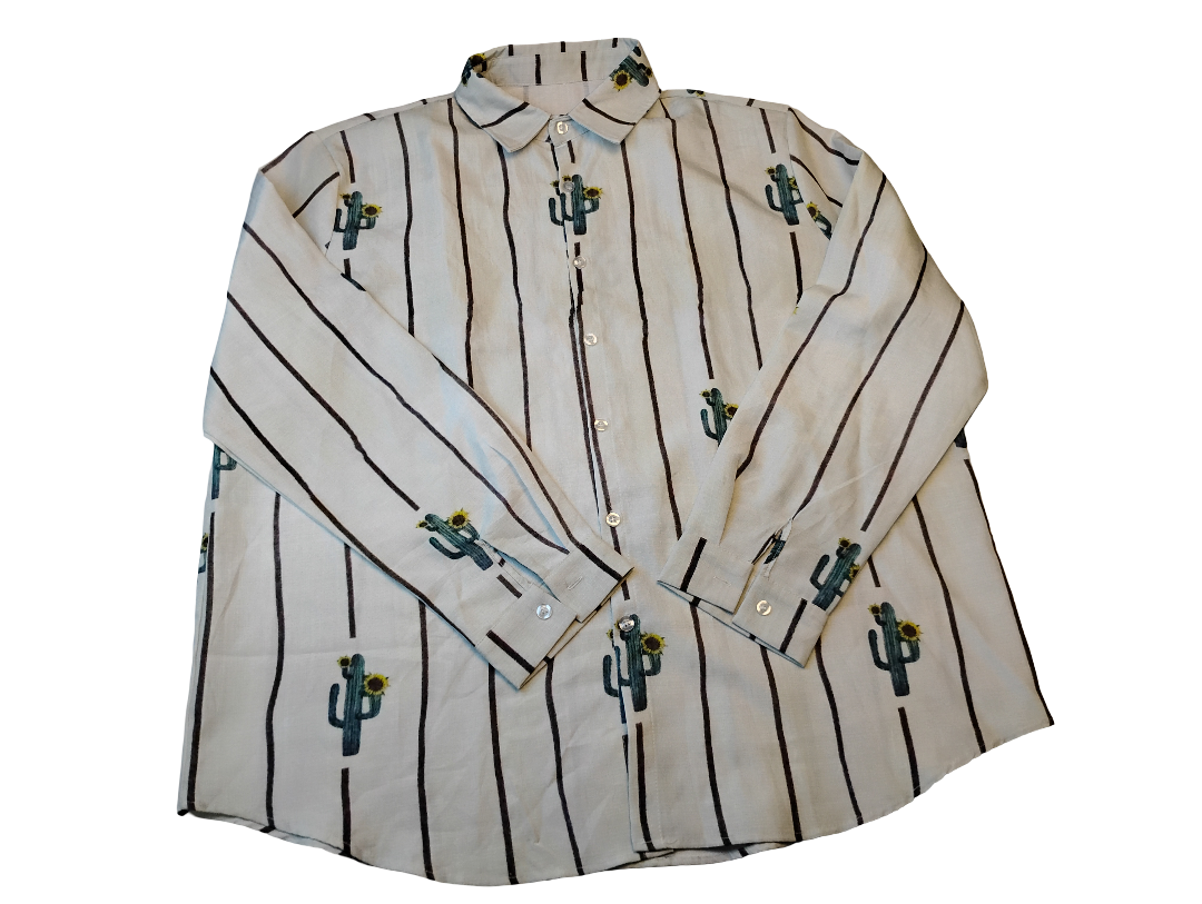 Camisa manga larga | Cactus y Floral con líneas | Size 2XL