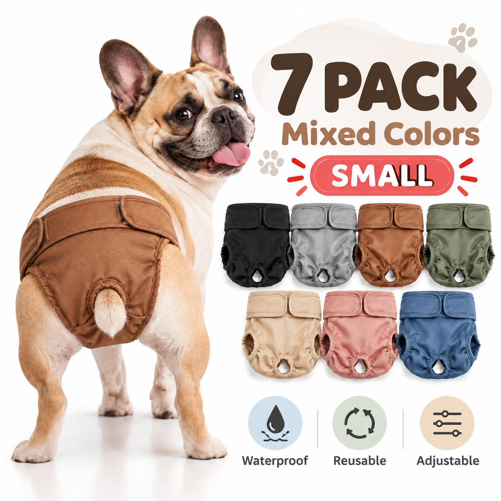 French Bulldog Female Dog Diapers 7 Pack Washable Mixed Colors Select Size