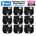 Wegreeco Washable Female Dog Diapers Large Black Reusable – 9 Pack