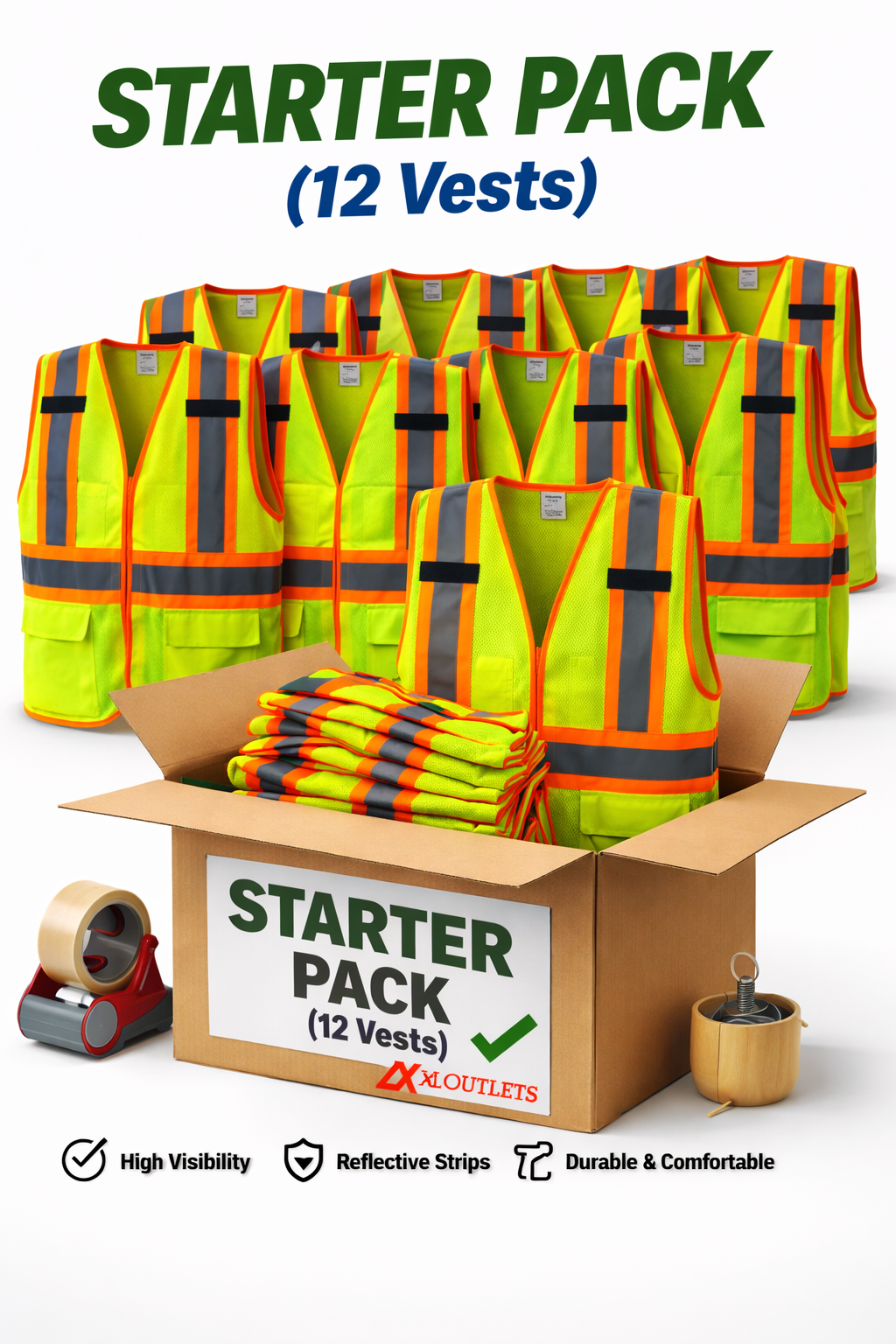 Custom Yellow Safety Vest – Starter Pack (12 Vests) Back Company Print Included | ANSI Class 2 | All Sizes (Plus Size Available) | Bulk Pricing
