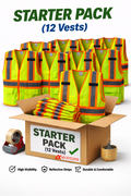 Custom Yellow Safety Vest – Starter Pack (12 Vests) Back Company Print Included | ANSI Class 2 | All Sizes (Plus Size Available) | Bulk Pricing